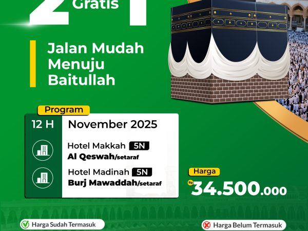 Promo Umroh Ekonomis 2 Gratis 1, Keberangkatan November 2025