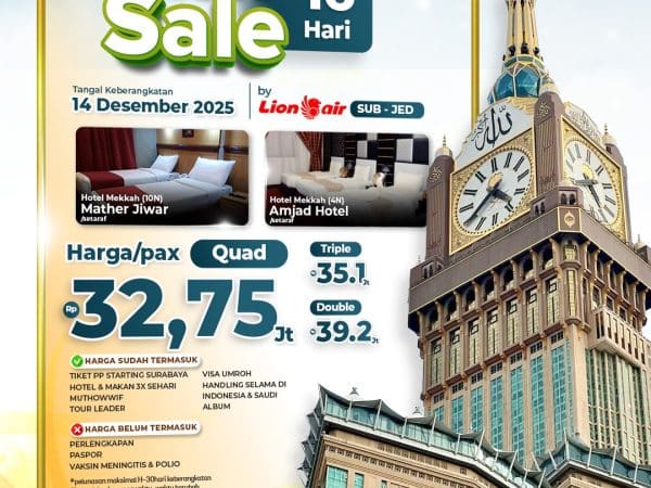 Paket Umroh Flash Sale Keberangkatan 14 Des, 16 Hari