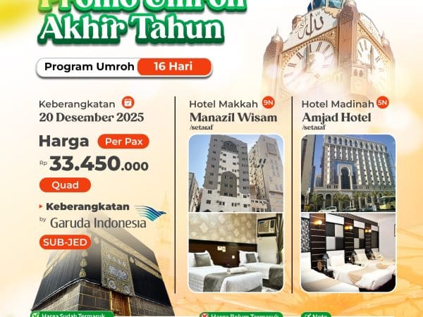 Umroh Paket Promo Desember Keberangkatan 20 Des, 16 Hari