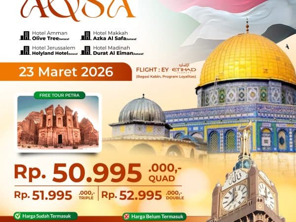 Umroh Spesial Plus AQSA 13 Hari, Keberangkatan 23 Maret 2026