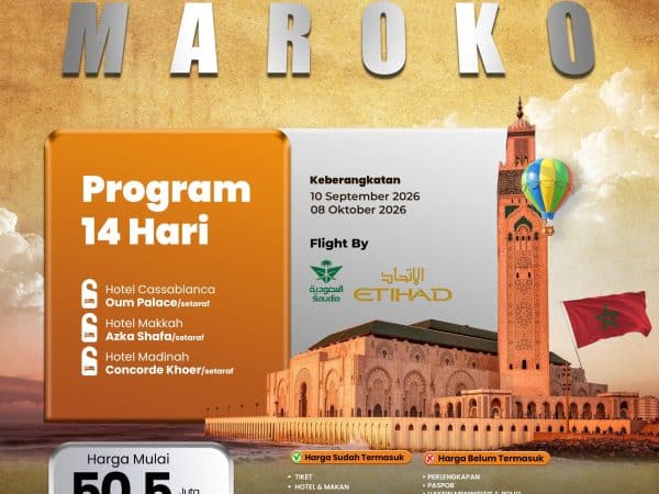 Umroh Plus Maroko, 14 Hari Berangkat 10 September 2026