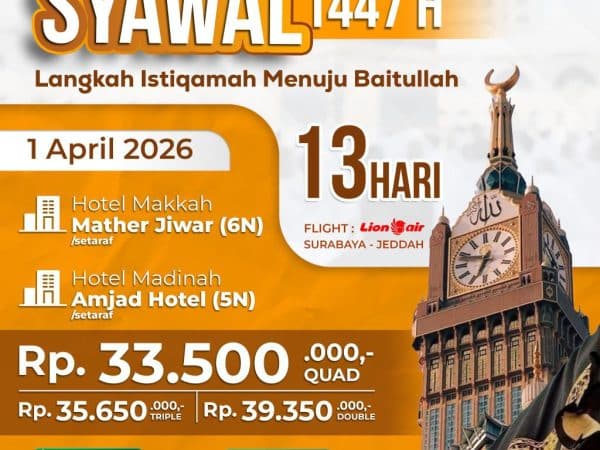 Paket Umroh Istiqomah Syawal 13 Hari, Berangkat 1 April 2026