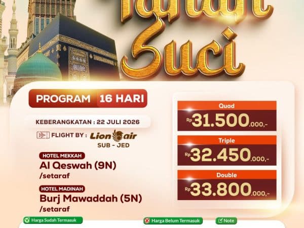 Paket Umroh Spesial Promo 16 Hari, Keberangkatan 22 Juli 2026