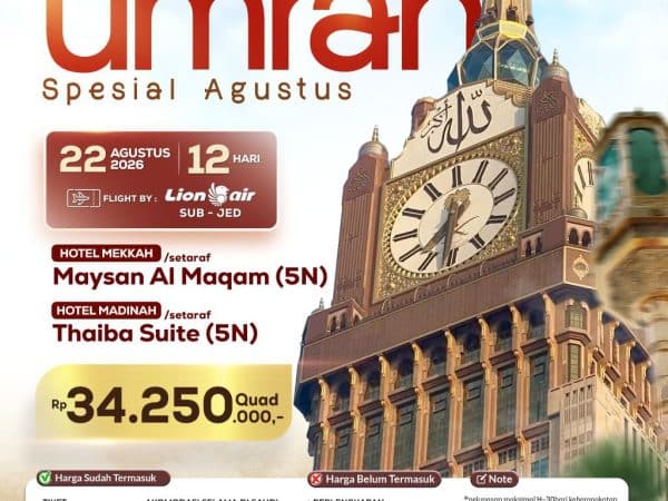 Umroh Spesial Agustus 13 Hari, Keberangkatan 22 Agustus 2026