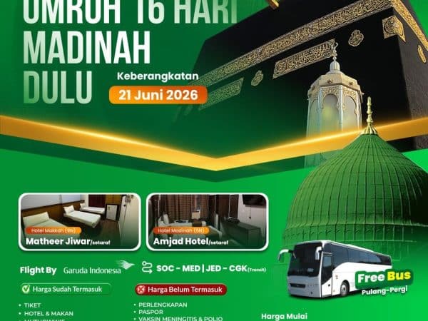 Umroh Liburan Awal Musim, 16 Hari Berangkat 21 Juni 2026